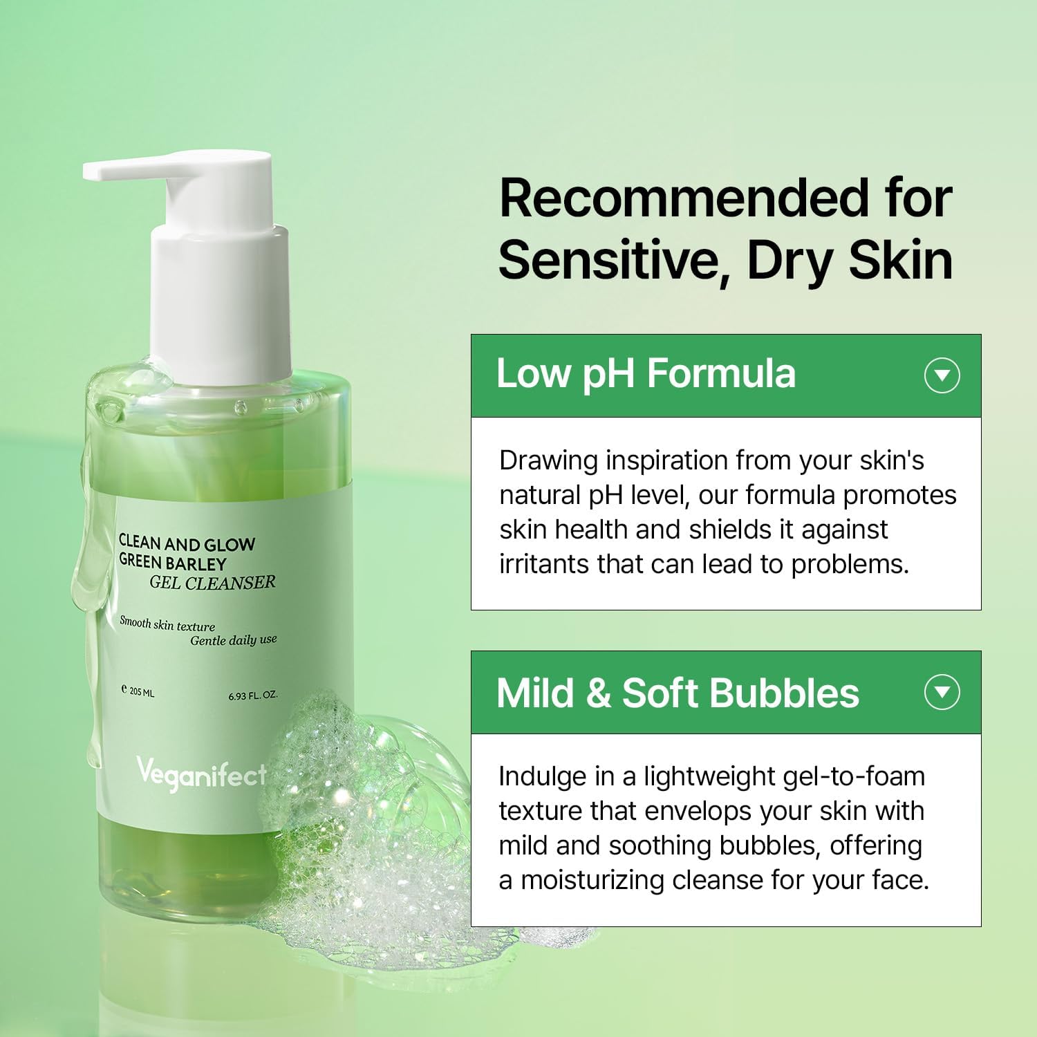 [Veganifect] Clean and Glow Green Barley Gel Cleanser 205ml