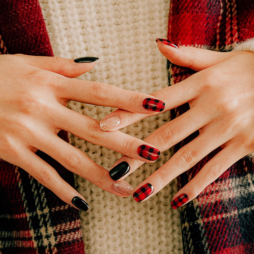 [EDGEU] Red Blanket Check Nail Strips