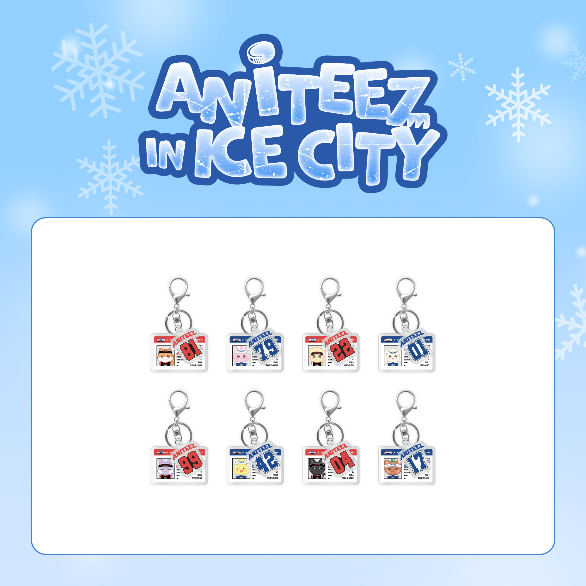 [K-POP] ATEEZ OFFICIAL MD - ANITEEZ IN ICE CITY (HOCKEY PLAYER CARD ACRYLIC KEYRING)