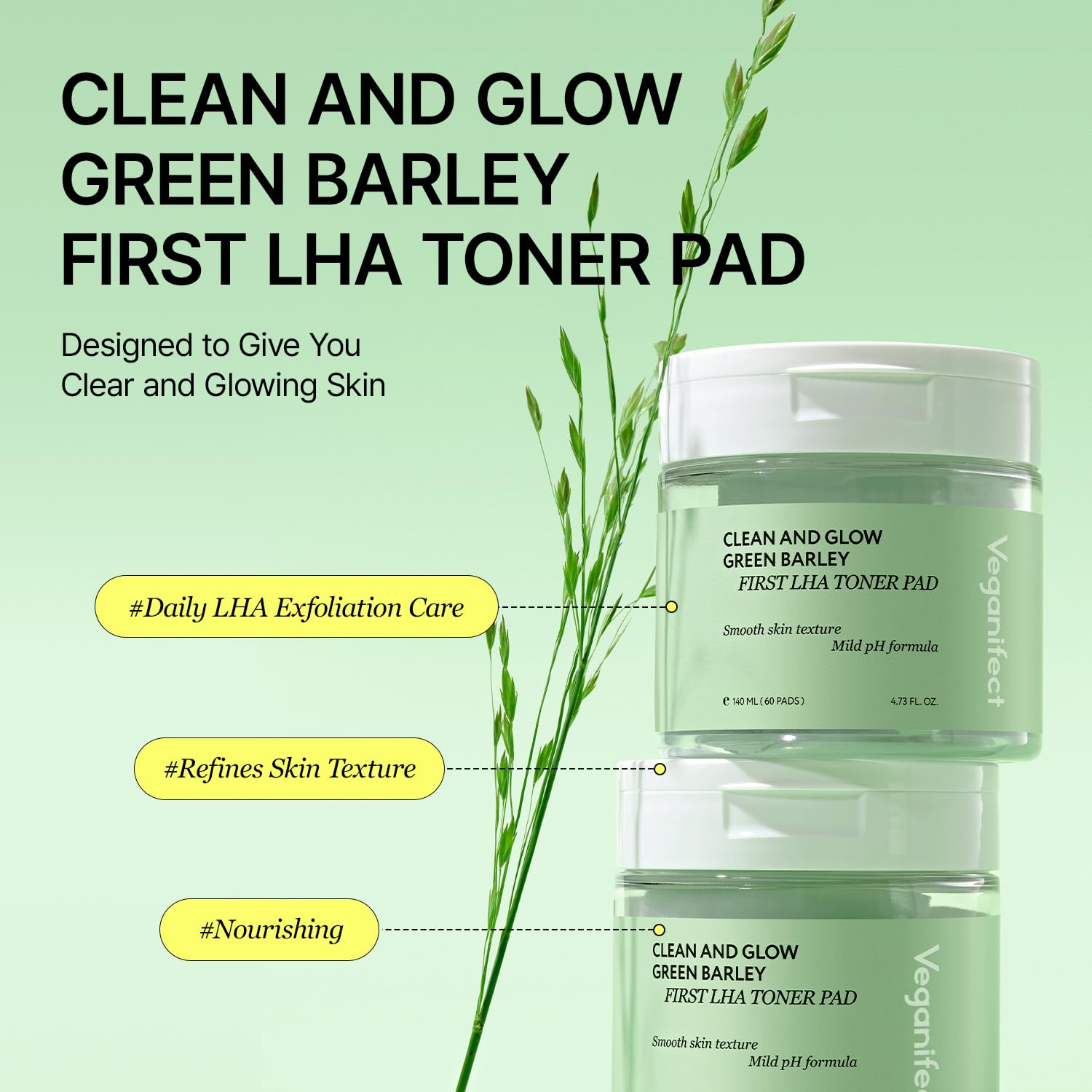 [Veganifect] Clean and Glow Green Barley First LHA Toner Pad (60ea)