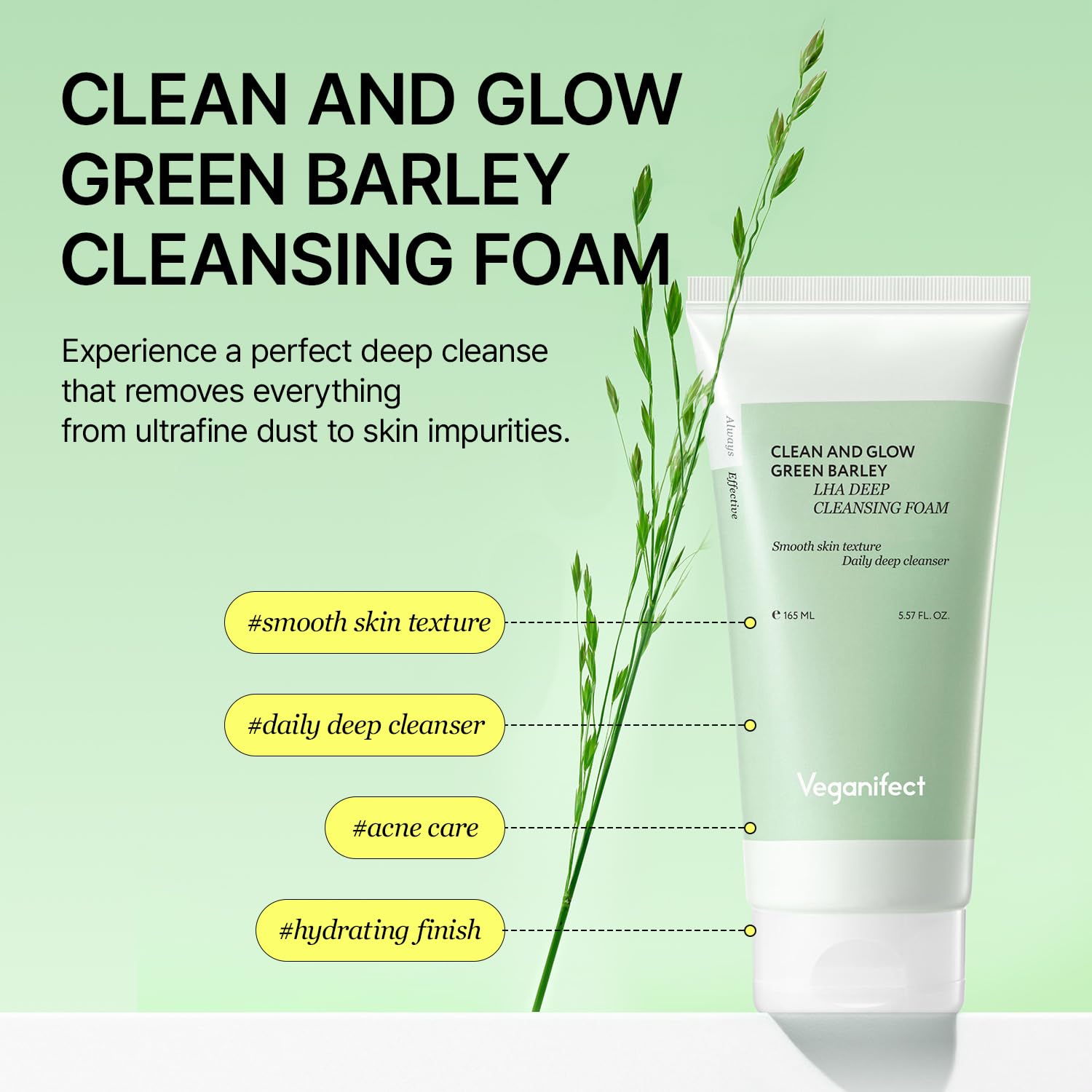 [Veganifect] Clean And Glow Green Barley LHA Deep Cleansing Foam 165ml