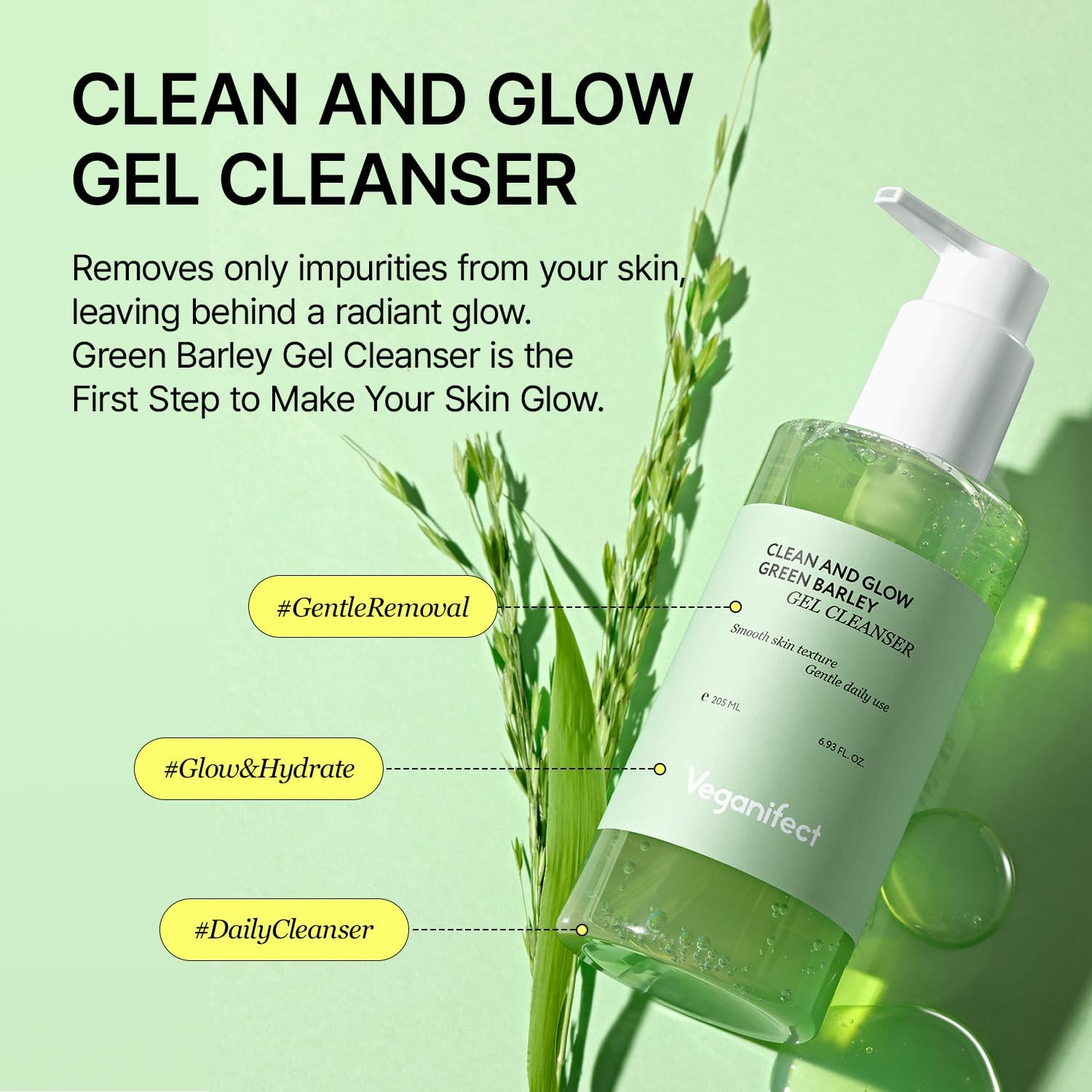 [Veganifect] Clean and Glow Green Barley Gel Cleanser 205ml