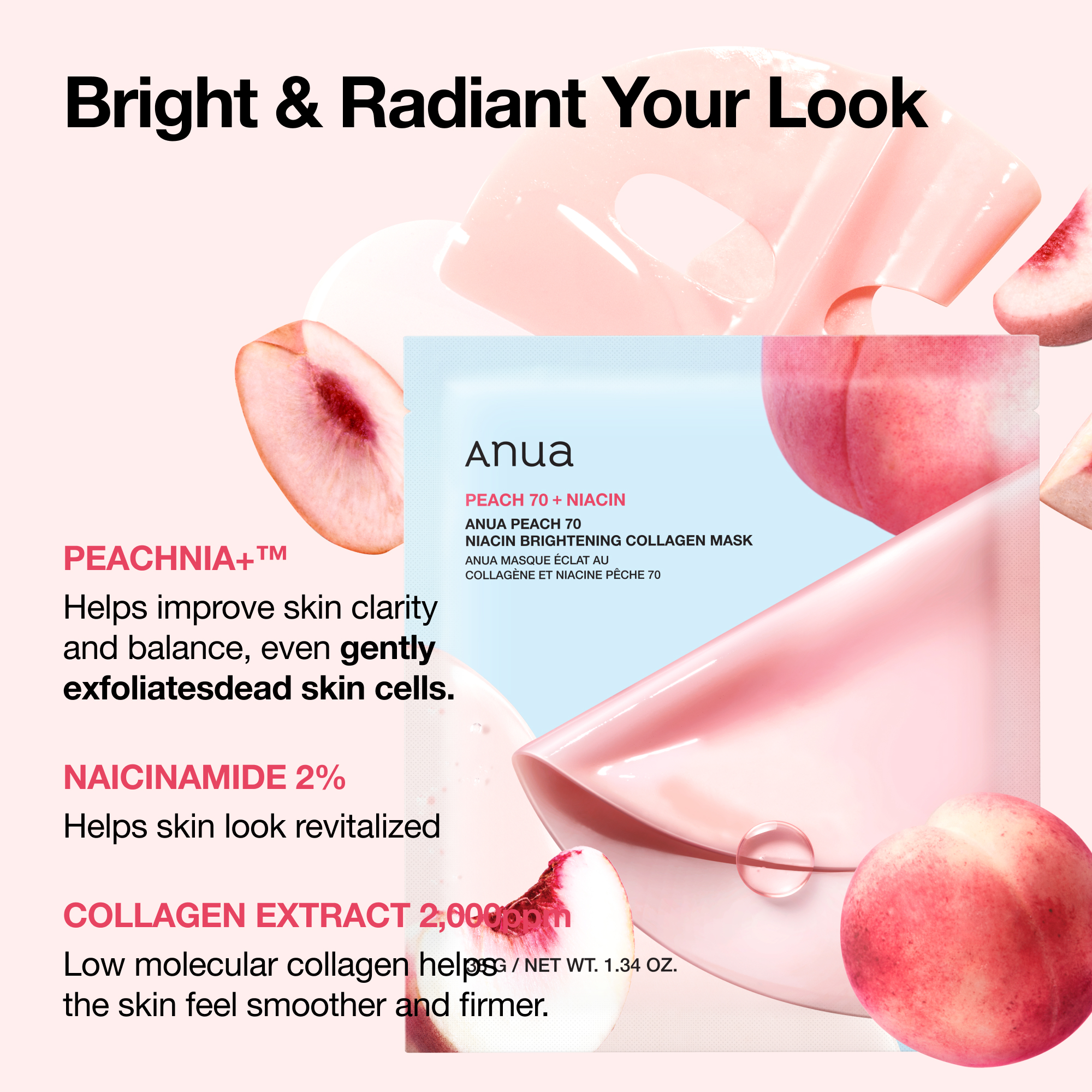 [Anua] Peach 70 Niacin Brightening Collagen Mask (4ea)